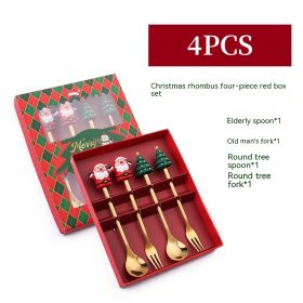 Creative Stainless Steel Christmas Spoon Kit (Option: D 4pc Four Piece Set Red Box)