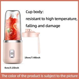 300ml Upgrade 6-page Steel Knife Fight Guide Wolf Rechargeable Portable Juicer Home Small Power Juice Cup (Color: Pink)